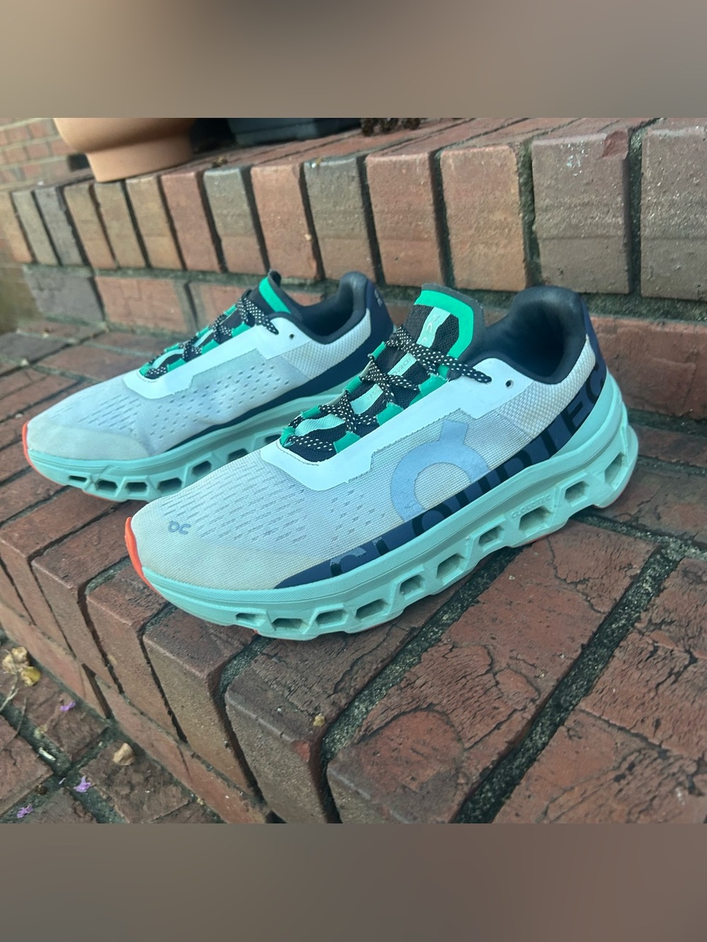 On Cloudmonster 'Undyed White Creek' running sneakers